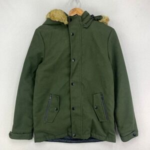 Quickshark Reversible Jacket Womens Small Green/Black Insulated Faux Fur Hood